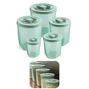 Kit 5 Pote Porta Mantimento Alimento Com Tampa Cozinha Armário - UZ284 Uz - Verde Menta