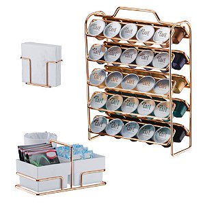 Kit Suporte 50 Cápsulas Nespresso + Porta Guardanapos + Suporte Sachês - 1147RG Rose Gold Future - Branco