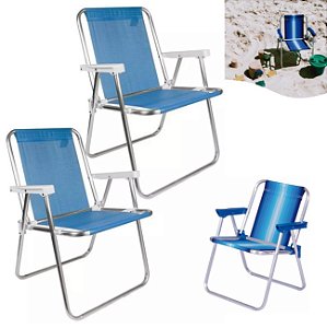 Kit 2 Cadeira Alta Sannet Adulto + 1 Cadeira Infantil Alumínio - Mor - Azul