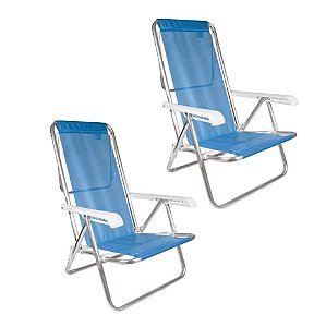 Kit 2 Cadeira De Praia Reclinável 8 Posições  Alumínio Sannet - Mor - Azul