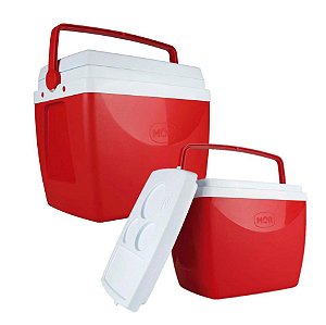 Kit Caixa Térmica 34 + 18 Litros Cooler Alça Porta Copos Bebidas - Mor - Vermelho