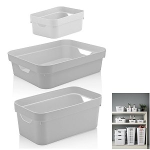 Kit 3 Caixa Organizadora Cube Cesto Armário Roupa Closet - KTE 005 Ou - Branco