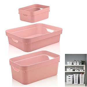 Kit 3 Caixa Organizadora Cube Cesto Armário Roupa Closet - KTE 005 Ou - Rosa