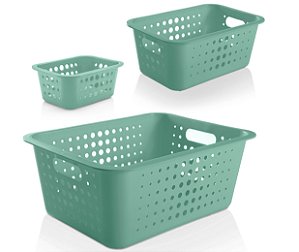 Kit 3 Cesto Organizador 1,5-5-14,5l Closet Roupas Lavanderia Armário - KTE 006 Ou - Verde Menta