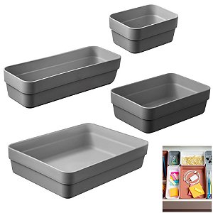 Kit 4 Organizador De Gavetas Plástico Cozinha Quarto Multiuso Objetos - KTE 001 Ou - Chumbo