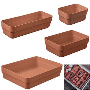 Kit 4 Organizador De Gavetas Plástico Cozinha Quarto Multiuso Objetos - KTE 001 Ou - Terracota