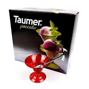 Conjunto Jogo 12 Peças Taças Colher Sobremesa Sorvete Creme Cozinha - Taumer - Vermelho