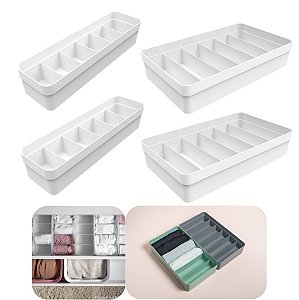 Kit 4 Organizador Gavetas Colmeia Divisórias Porta Roupas Íntimas Meias - Ou - Branco