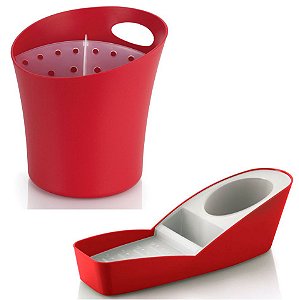 Kit Cozinha Organizador De Pia Porta Detergente + Escorredor Suporte Talheres - Ou - Vermelho