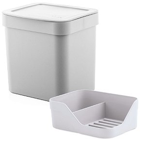 Kit Cozinha Organizador Pia Porta Detergente Bucha + Lixeira 4,7 Litros - Ou - Branco