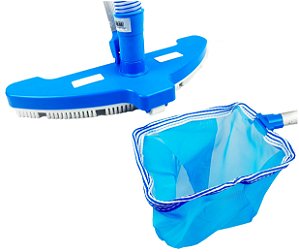 Kit Aspirador Com 3 Rodas Escova Peneira Pelicano Cata Folhas Acessório Limpeza Piscina - Netuno