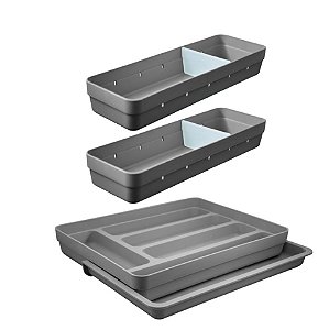 Kit 3 Organizador De Gaveta Porta Talheres Extensível Divisor Utensílios Multiuso - Ou - Chumbo