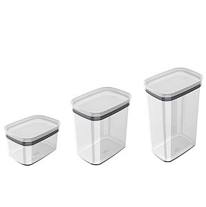 Kit 3 Potes Herméticos Porta Alimentos Mantimentos Com Tampa Block - KTE 048 Ou - Branco