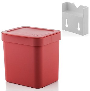 Kit Lixeira 2,5l Com Suporte Para Fixação De Parede Suspensa Trium - Ou - Vermelho