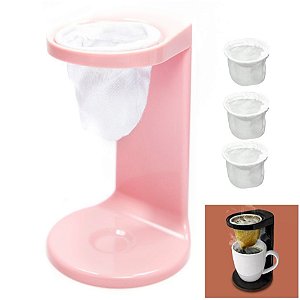 Kit Passador De Café Individual Coador Mini Cafézinho Com 3 Refil - Ou - Rosa