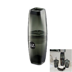 Suporte Porta Escova Dente Pasta Tampa Acessório Banheiro Premium - UZ520 Uz - Preto