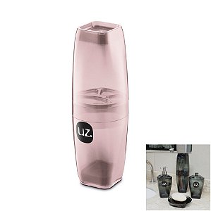 Suporte Porta Escova Dente Pasta Tampa Acessório Banheiro Premium - UZ520 Uz - Rosa