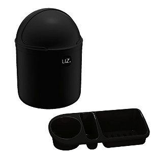 Kit Cozinha Lixeira 4L Tampa Capacete + Organizador Pia Porta Detergente - Uz - Preto