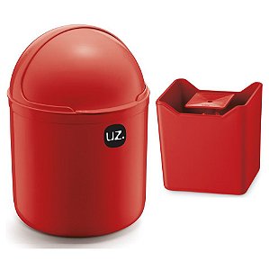 Kit Cozinha Lixeira 4L Tampa Capacete + Dispenser Pia Porta Detergente Premium - Uz - Vermelho
