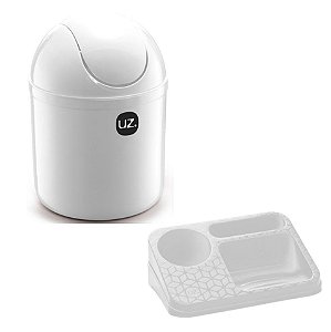 Kit Cozinha Lixeira 4L  Basculante + Organizador Pia Porta Detergente Líquido - Uz - Branco