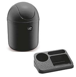 Kit Cozinha Lixeira 4L  Basculante + Organizador Pia Porta Detergente Líquido - Uz - Preto