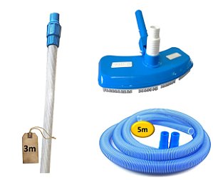 Kit Limpeza Piscina Aspirador Asa Delta Mangueira 5m Cabo Telescópico 3m - Netuno