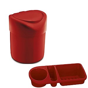 Kit Cozinha Lixeira 4L Tampa Manual + Organizador Pia Porta Detergente - Uz - Vermelho