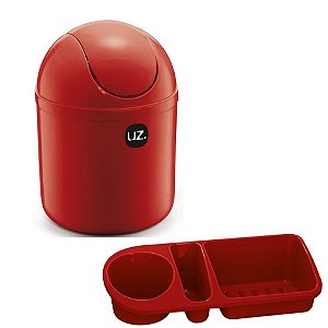 Kit Cozinha Lixeira 4L Tampa Basculante + Organizador Pia Porta Detergente - Uz - Vermelho