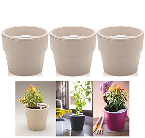 Kit Plantar 3 Vaso Autoirrigável Plantas Flor Tempero Jardim - KTE 021 Ou - Bege