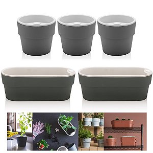 Kit Plantar 5 Vaso Autoirrigável Plantas Flor Tempero Jardim - Ou - Chumbo