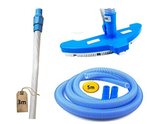 Kit Limpeza Piscina Aspirador Jumbo 3 Rodas Mangueira 5m Cabo Telescópico 3m - Netuno