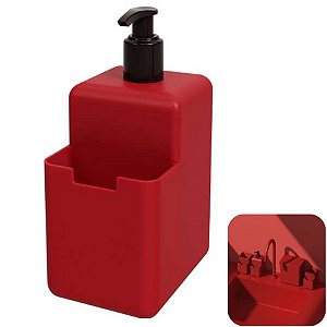 Dispenser Porta Detergente Líquido Esponja Organizador Cozinha Single - 17008 Coza - Vermelho