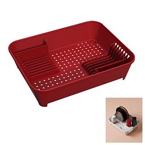 Escorredor Louça Pratos Talheres Copos Pia Cozinha Bancada Basic - 10848 Coza - Vermelho