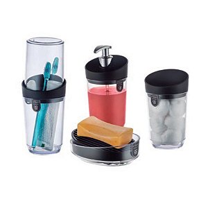 Kit 4 Pçs Banheiro Dispenser Porta Sabonete Escova Algodão Smart S - Crippa - Cristal