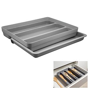 Organizador De Gaveta Extensível Porta Talheres Utensílios Cozinha Logic - OL 750 Ou - Chumbo