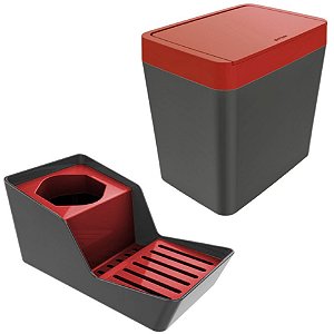 Kit Organizador De Pia Detergente Esponja + Lixeira 5 Litros - Chumbo Crippa - Chumbo/Vermelho
