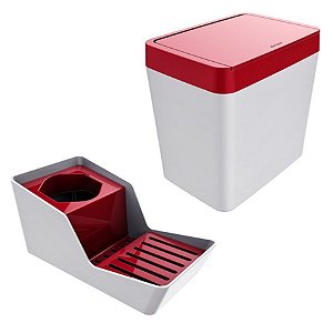 Kit Organizador De Pia Esponja Detergente + Lixeira 5 Litros - Branco Crippa - Vermelho