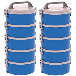 Kit 2 Conjunto 5 Marmitas Térmica Termopratos 1,5l Tekcor - Soprano - Azul