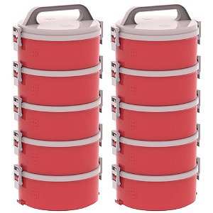 Kit 2 Conjunto 5 Marmitas Térmica Termopratos 1,5l Tekcor - Soprano - Vermelho