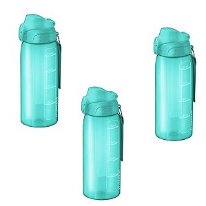 Kit 3 Garrafa Squeeze 750ml Com Tubo Gelo Academia Água Chá - Soprano - Turquesa