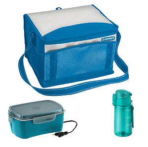 Kit Bolsa Térmica 12 L + Marmita Elétrica + Squeeze 550ml Refeição - Soprano - Azul