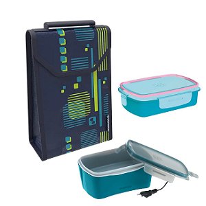 Kit Bolsa Térmica 4,2 L + Marmita Elétrica + Pote Refil Avulso Refeição - Soprano - Azul