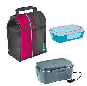 Kit Bolsa Térmica 4,2 L + Marmita Elétrica + Pote Refil Avulso Refeição - Soprano - Rosa