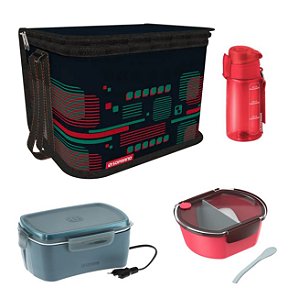 Kit Bolsa Térmica 9,5 L + Marmita Elétrica + Saladeira + Squeeze - Soprano - Bolsa Vermelha