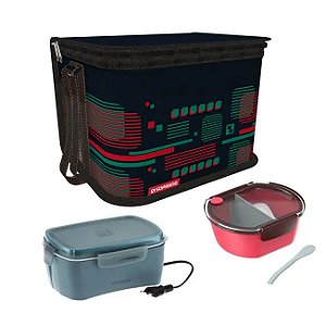 Kit Bolsa Térmica 9,5 L + Marmita Elétrica + Saladeira Refeição - Soprano - Bolsa Vermelha