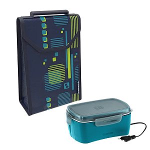 Kit Bolsa Térmica Lunch 4,2 L  + Marmita Elétrica Bivolt Azul Refeição - Soprano - Azul