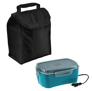 Kit Bolsa Térmica Lunch 4,2 L  + Marmita Elétrica Bivolt Azul Refeição - Soprano - Preto