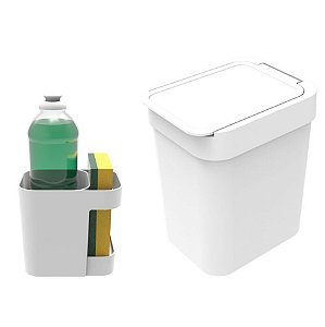 Kit Cozinha Organizador De Pia Porta Detergente + Lixeira 2,5 Litros - Soprano - Branco