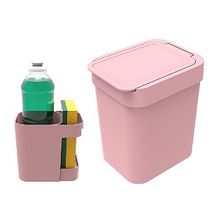 Kit Cozinha Organizador De Pia Porta Detergente + Lixeira 2,5 Litros - Soprano - Rosa