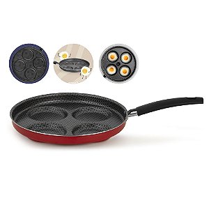 Panela frigideira 4 Ovos Hambúrguer Alumínio Antiaderente Baquelite Cozinha - 73044 Multiflon - Vermelho